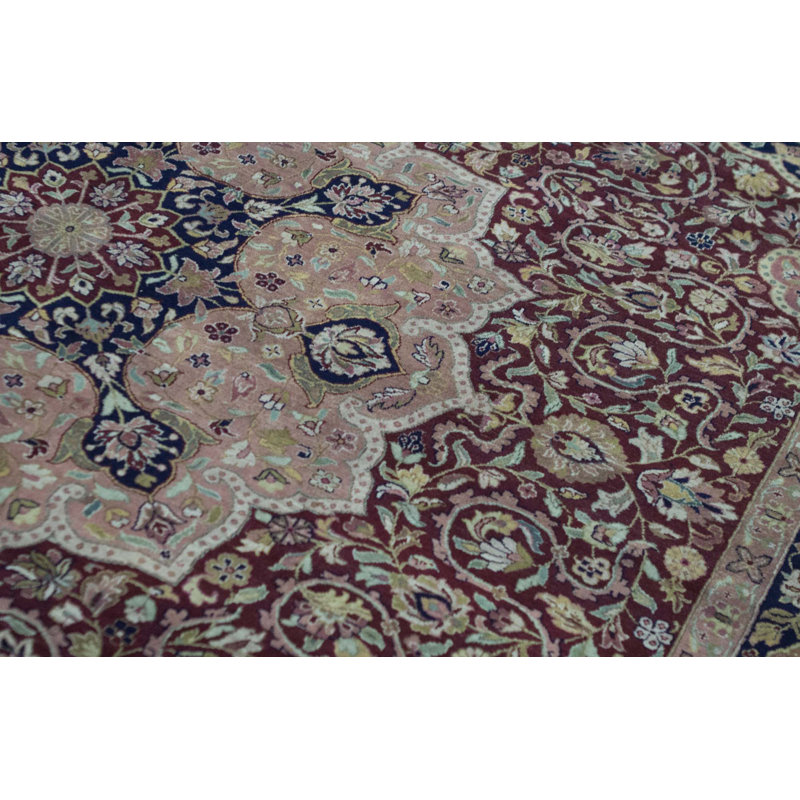 Tapis rouge et bleu noué à la main de haute qualité