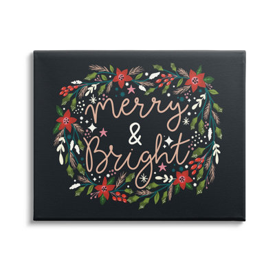 «Merry & Bright Poinsettia Wreath», art mural par Louise Allen Designs