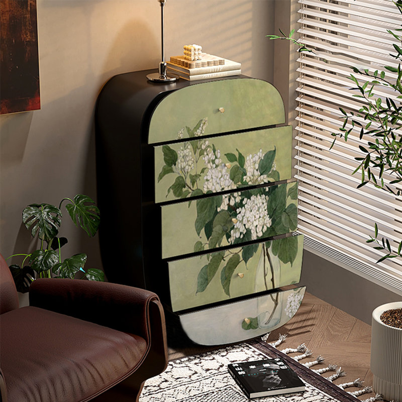 Commode artistique à cinq tiroirs en bois