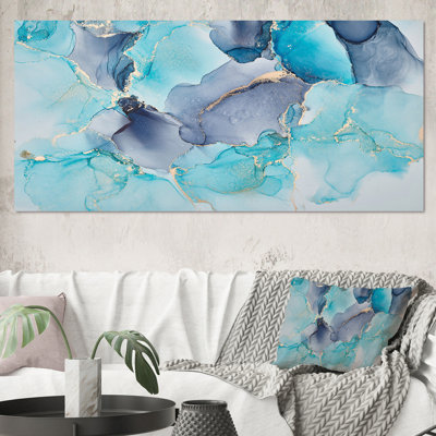 Turquoise et mauve luxueux, art fluide abstrait, reproduction sur toile