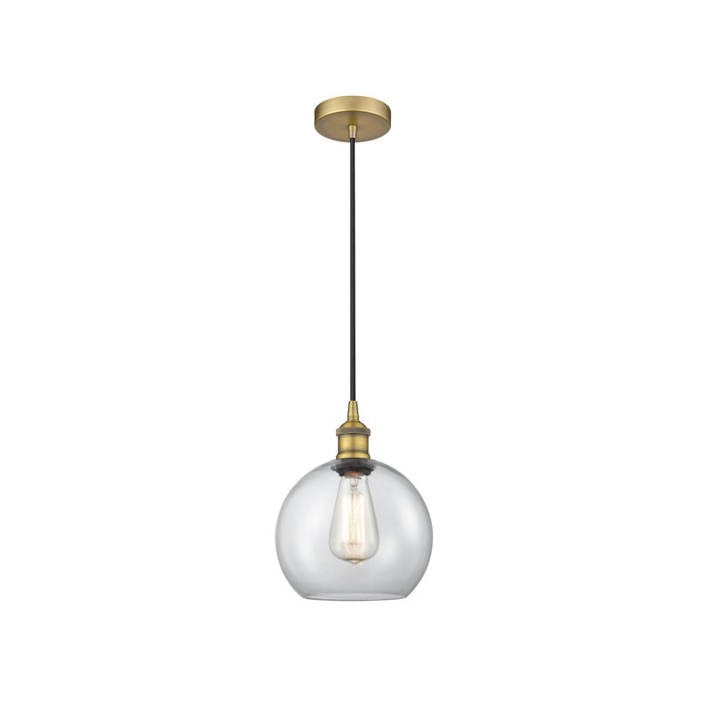 Luminaire suspendu simple à 1 lumière Ralph, H 10,75 po x l 8 po x P 8 po, Transparent, Laiton brossé