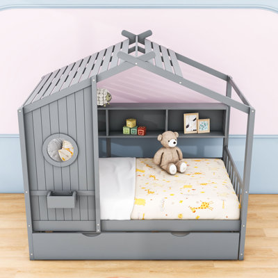 Aaldrik Wood House Daybed With Twin Size Trundle