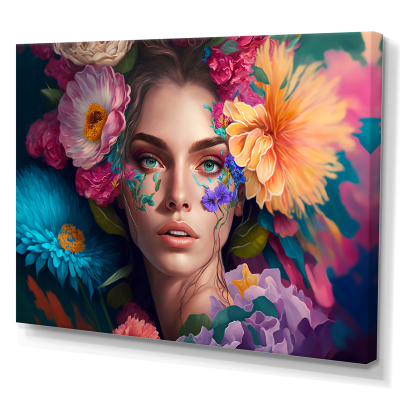 «Floral Sensual Woman Portrait I», impression sur toile, H 30 po x l 40 po x P 1,5 po, Toile tendue