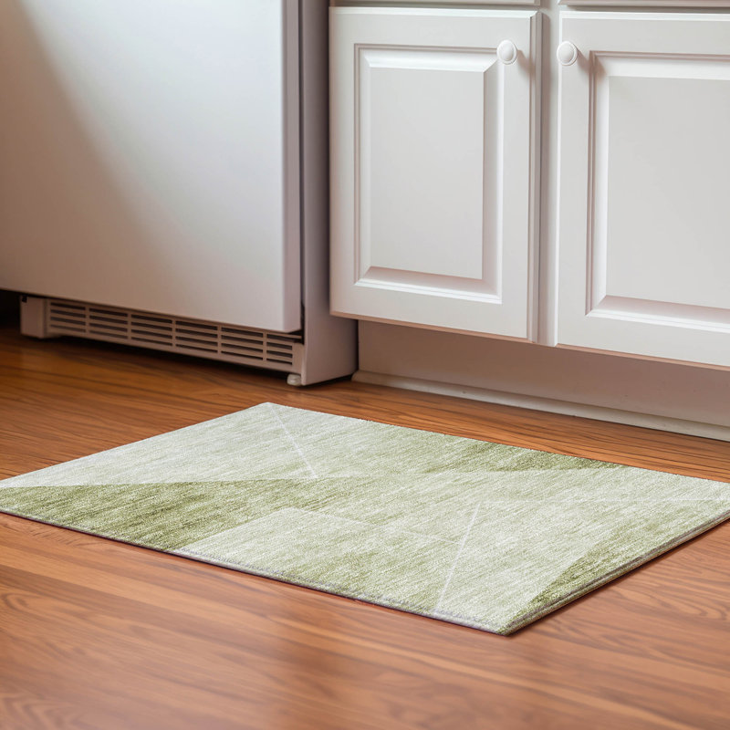 Premium Machine Washable Prisco Sage Rug, Rectangle 1'8" x 2'6"