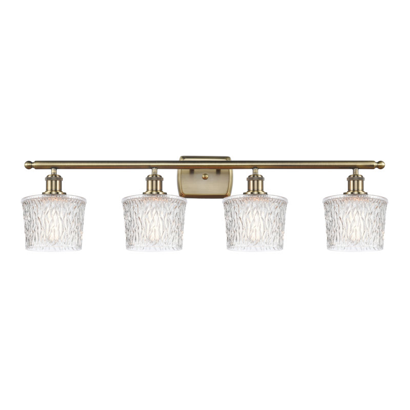 Éclairage pour meuble-lavabo 4 lumières à intensité variable en laiton antique Wilkey, Ampoule non incluse