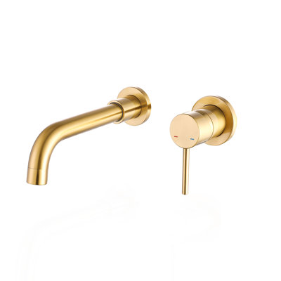 Wall Mount Faucet For Bathroom Sink Or Bathtub, Single Handle 2 Holes Brass Rough-In Valve Included, Brushed Gold