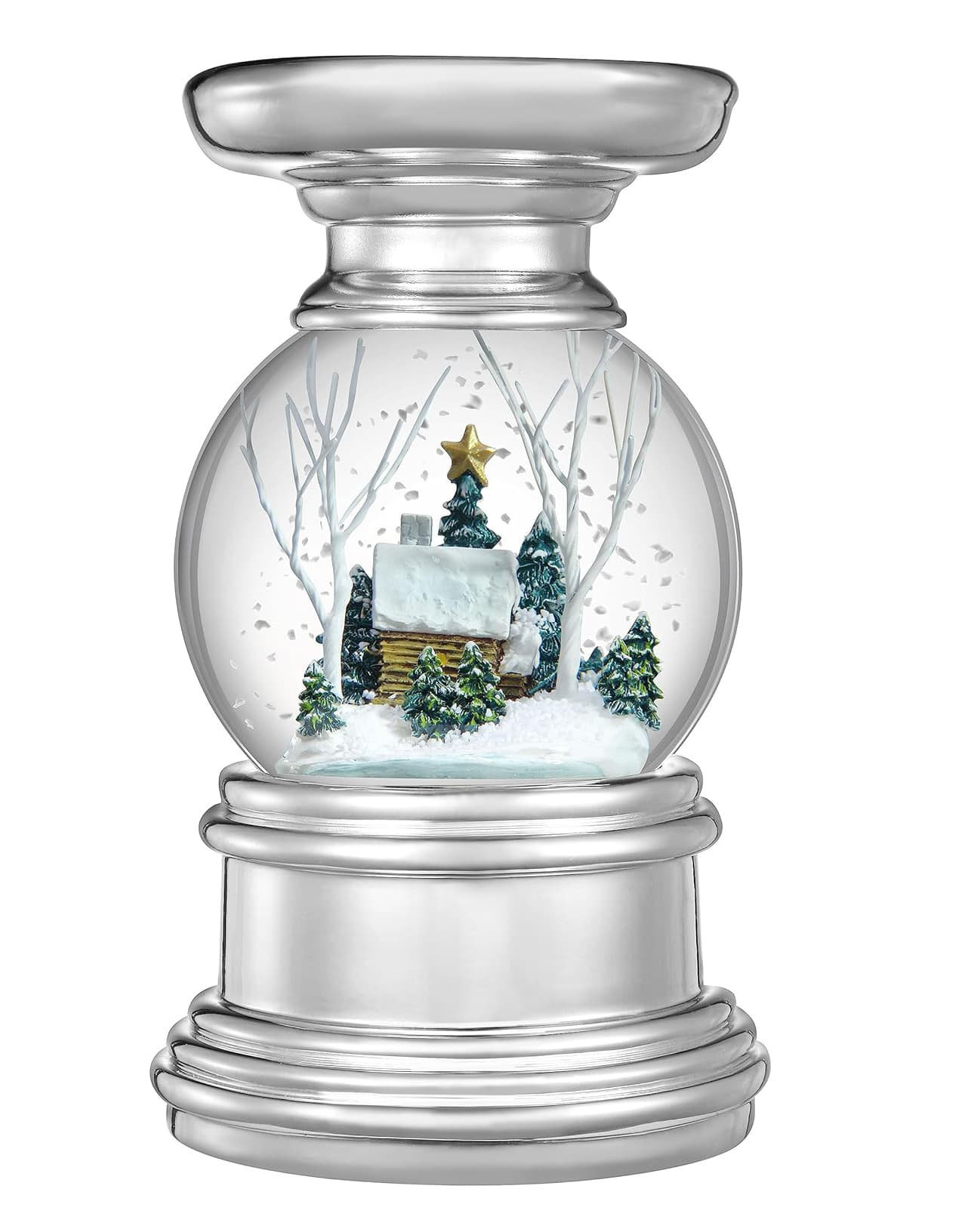 The Holiday Aisle® 7-Inch Log Cabin Christmas Snow Globe Candle Holder ...