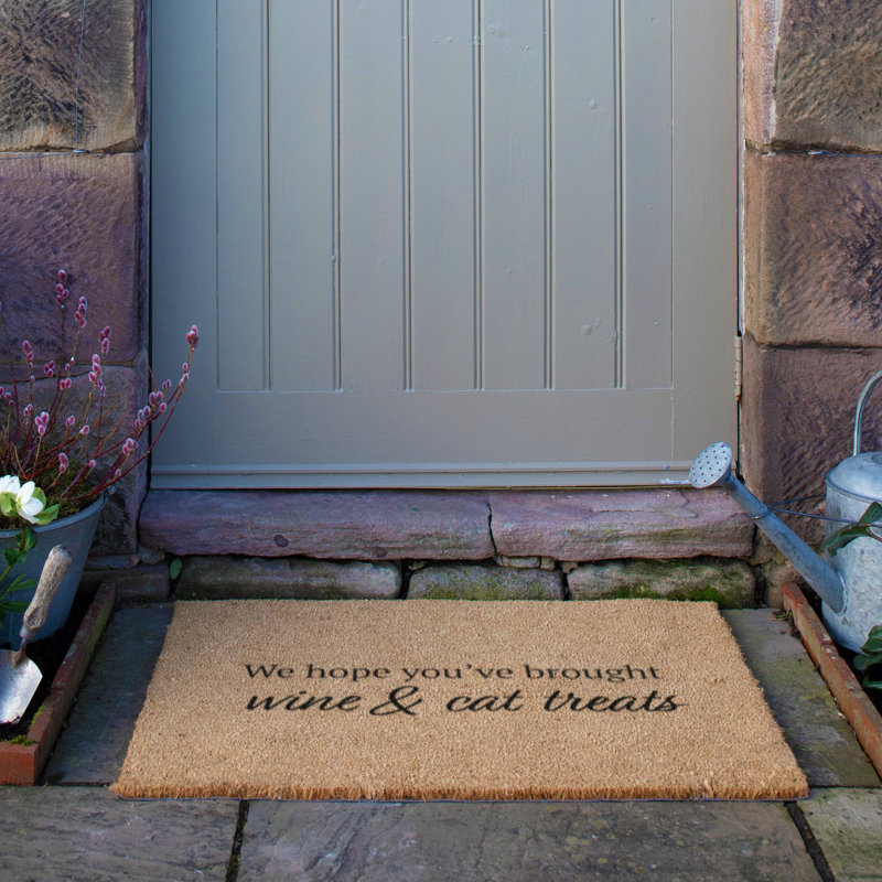 Wine and Cat Treats Coir Doormat, 90cm W x 60cm L