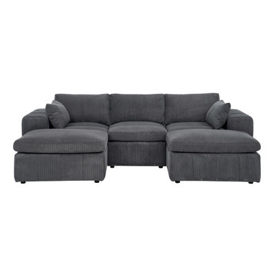 Large Arms Cordory Upholstered Modular Sectional With 2 Ottomans