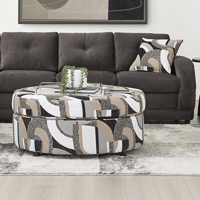5-Piece Living Room Set With Sectional, Chair, And Round Ottoman In Cruiser Earth/Zeke Thunder