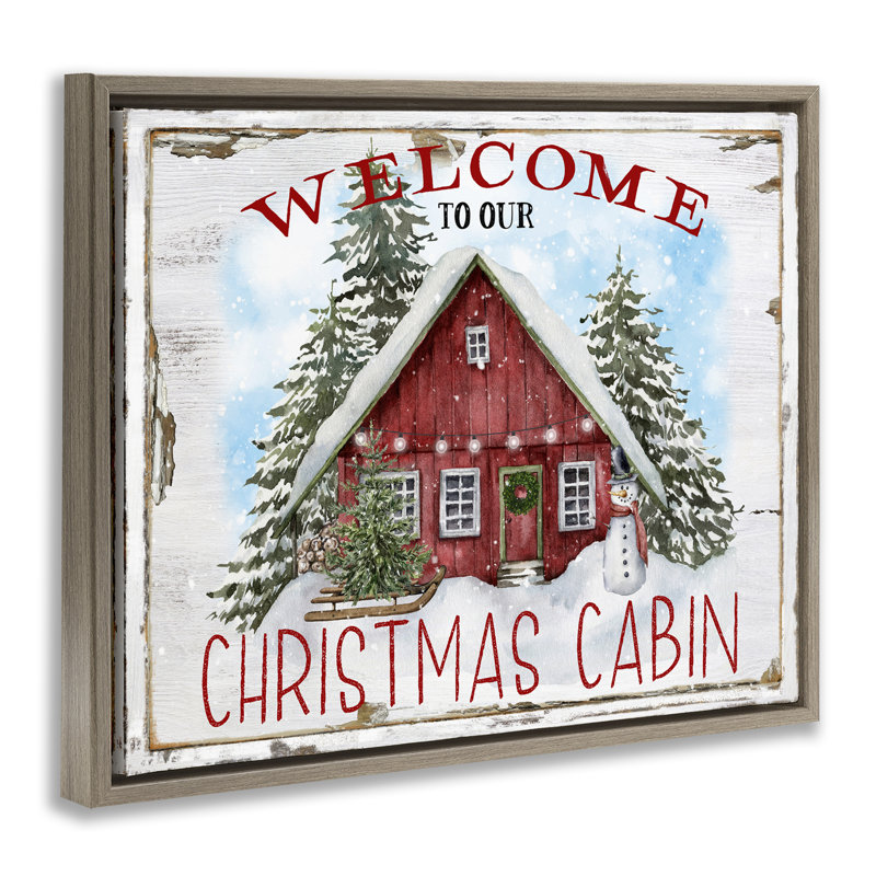 Art mural sur toile «Christmas Cabin Welcome» par Creatif Belle, Cadre flottant orme Montalcino, H 25 po x l 31 po