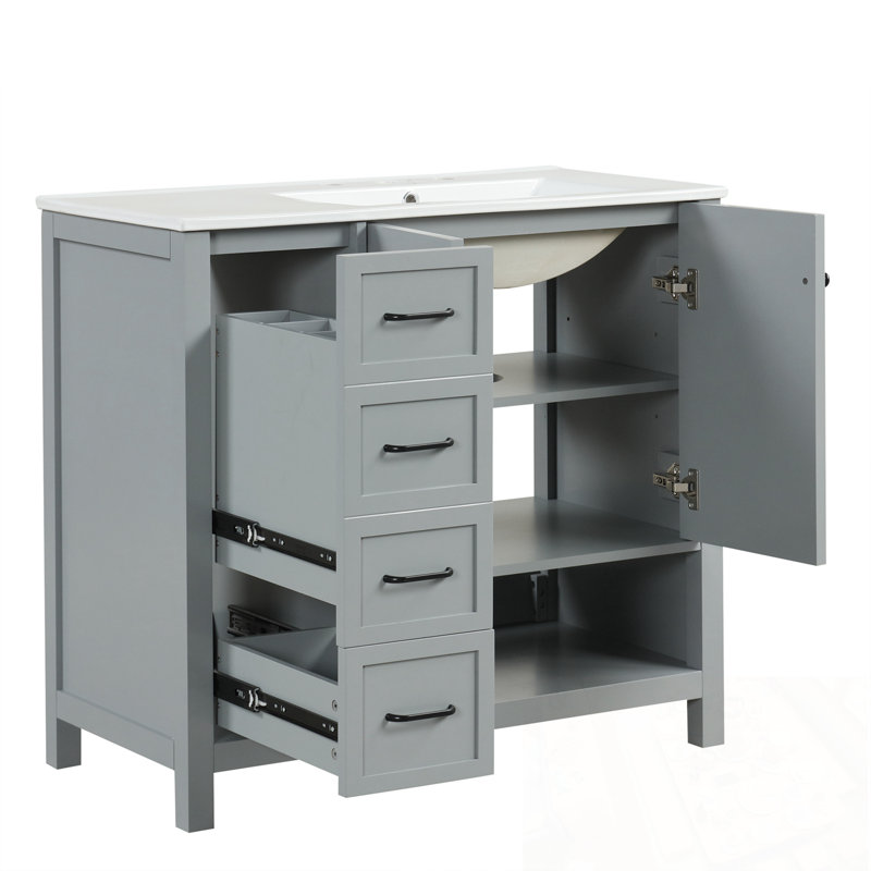 Meuble-lavabo de salle de bain avec comptoir, deux portes et deux tiroirs, Gris