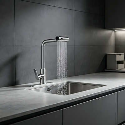 Robinet de cuisine robuste en acier inoxydable 304 avec douchette extractible et cartouche en céramique, robinet moderne pour la maison, le VR, les roulottes et les bars, installation facile en 10 minutes.