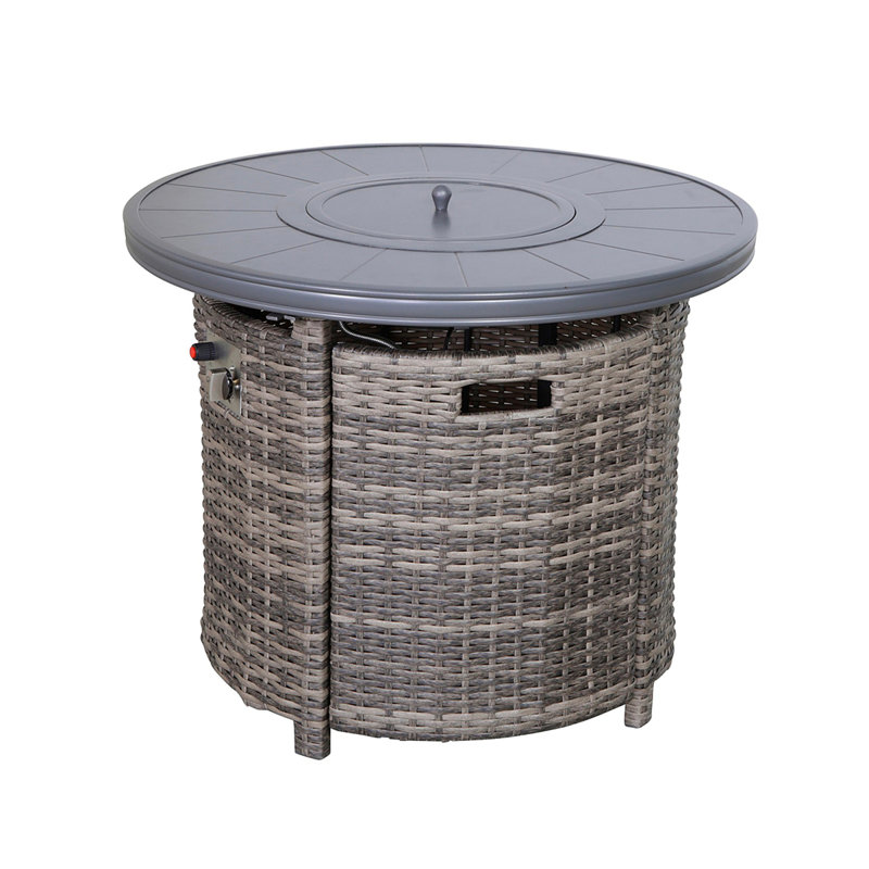25" H X 32" W Aluminum Outdoor Fire Pit Table With Lid, Grey