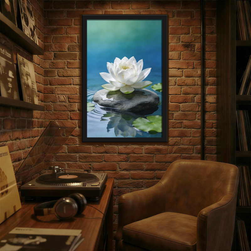 Bain et lessive lotus blanc sur pierre dans l'eau, H 36 po x l 24 po