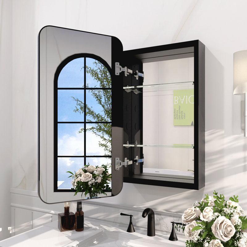 Haddington 15 in. W x 24 in. H Rectangular Framed Recessed/Surface Mount Medicine Cabinet With Mirror In in Matte Black