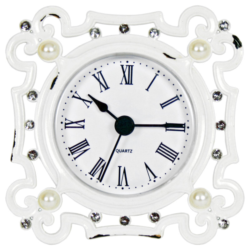 Antik Roman Numeral Metal Quartz Movement / Crystal Tabletop Clock in White