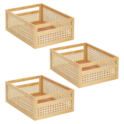 mDesign Natural Cane Kitchen Organizer Storage Bin with Handles