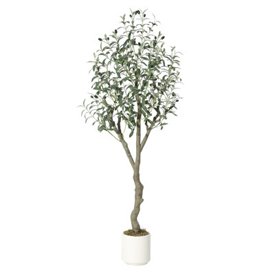 Olive artificielle en pot 5 pi - plante artificielle réaliste avec pot à fleurs blanc moderne, branches flexibles pour un façonnage personnalisé, aucun entretien à l'année pour le bureau à domicile, idée de cadeau prête à présenter