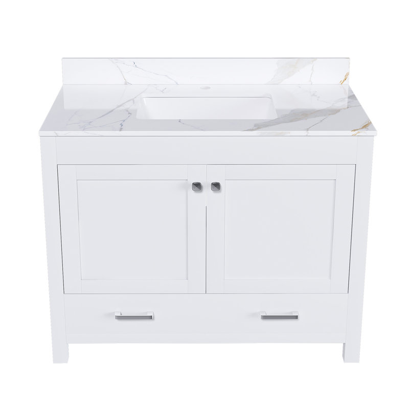 Ensemble de meuble-lavabo moderne de 43 po avec ensemble de couleurs Karalakin en marbre artificiel, armoire de salle de bain multifonctionnelle avec portes et tiroir, cadre solide et panneau de fibres à densité moyenne (trou de robinet simple)