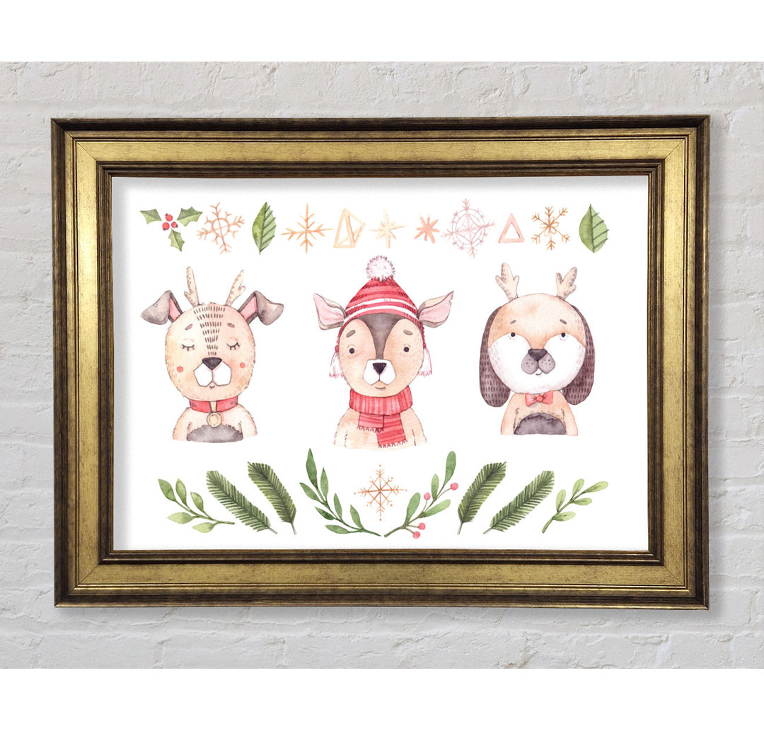 Three Woodlands Animals At Christmas - Einzelne Bilderrahmen Kunstdrucke