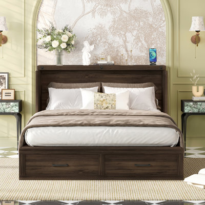 Farmhouse-Style Murphy Cabinet Bed With Charging Station And Large Storage Drawers, Foldable For Guest Rooms And Small Bedrooms To Optimize Space