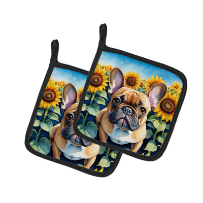 Paire de poignées de bouledogue français tournesols