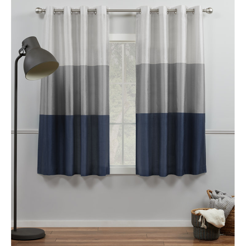 Ghevont Semi Sheer Sliding Panel Pair, 54" W x 63" L, Navy/Gray