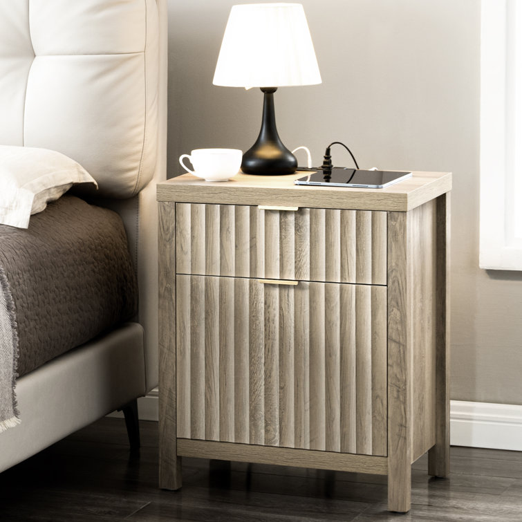 Arrilla 25'' H 2 - Drawer Nightstand with Built-In Outlets