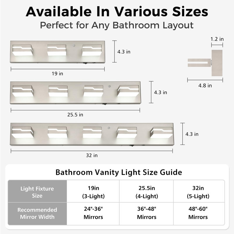Éclairage pour meuble-lavabo à DEL 19 po à 3 lumières à intensité variable avec capteur de mouvement et température de 3 couleurs pour la salle de bain