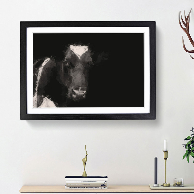 Peering Cow in Abstract - Picture Frame Painting Print, Black Framed, 62cm H x 87cm W x 2cm D