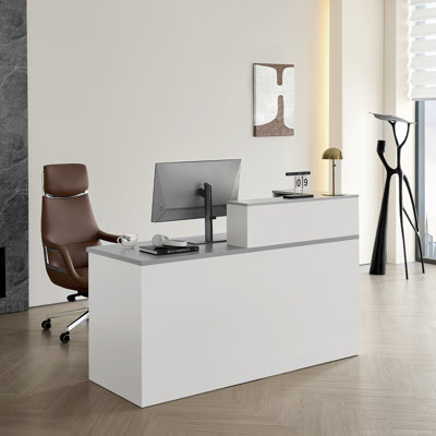Bureau de réception moderne avec rangement en coin surélevé - Bureau fonctionnel avec tiroirs verrouillables et gestion des câbles