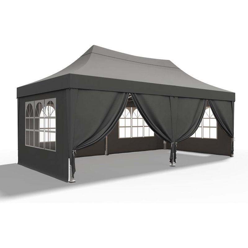 Quictent 3x6m Commercial Pop Up Gazebo with Sloped High Peak, Heavy Duty Event Shelter with Church Window Sides for Backyard, Parties, Vendor Booths-Grey