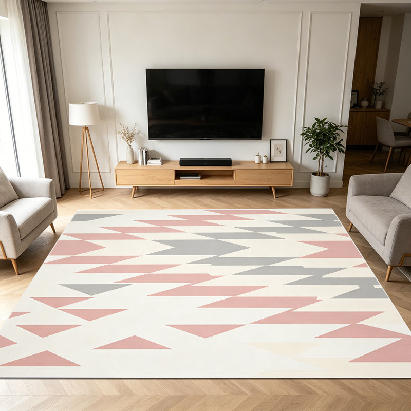 1PC Blush Pink and Grey Geometric Chevron Zigzag area rugs for Living Room, Soft and Comfortable, Suitable for all seasons, easy-to-maintain, machine washable Indoor floor mat, Under Table Farmhouse suitable for dining table, bedroom, entryway,