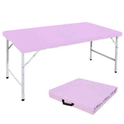 Table mauve de 4 pi pour les événements intérieurs et extérieurs, capacité de charge de 135 kg, teinture lisse, pliable avec fermeture latérale, excellent jeu portatif et extérieur, acier plastique à haute résistance, joints de cadre stables, facile