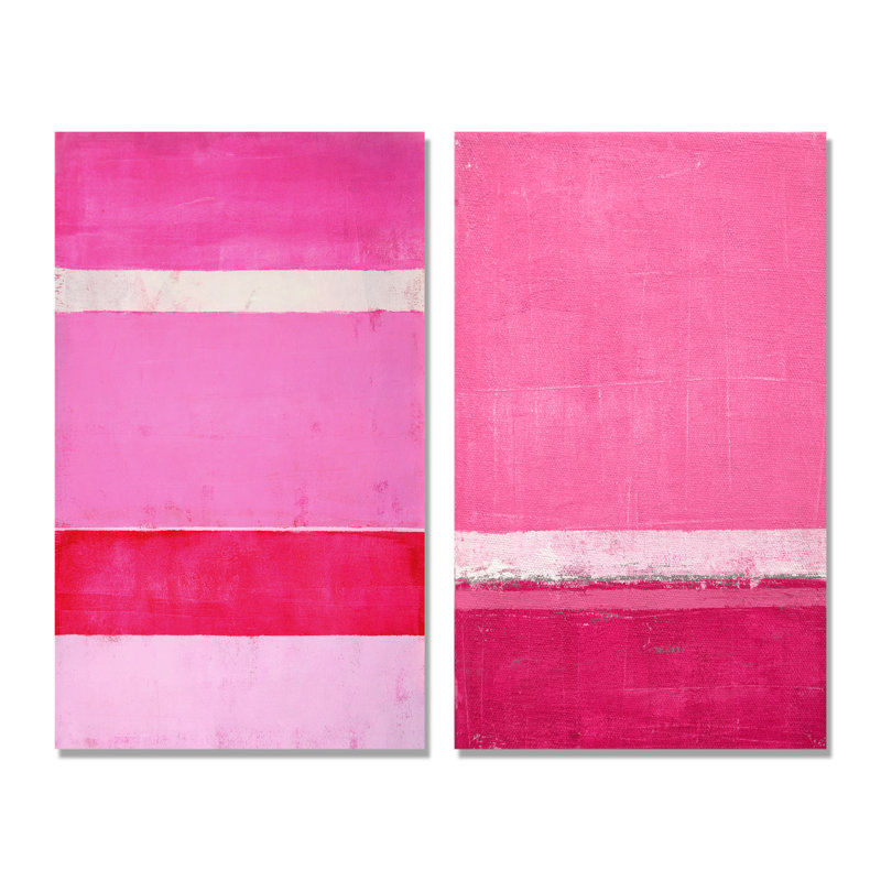 Ensemble de 2 peintures sur toiles fuchsia et blanc, Toile tendue, 20" H x 24" W x 1" D