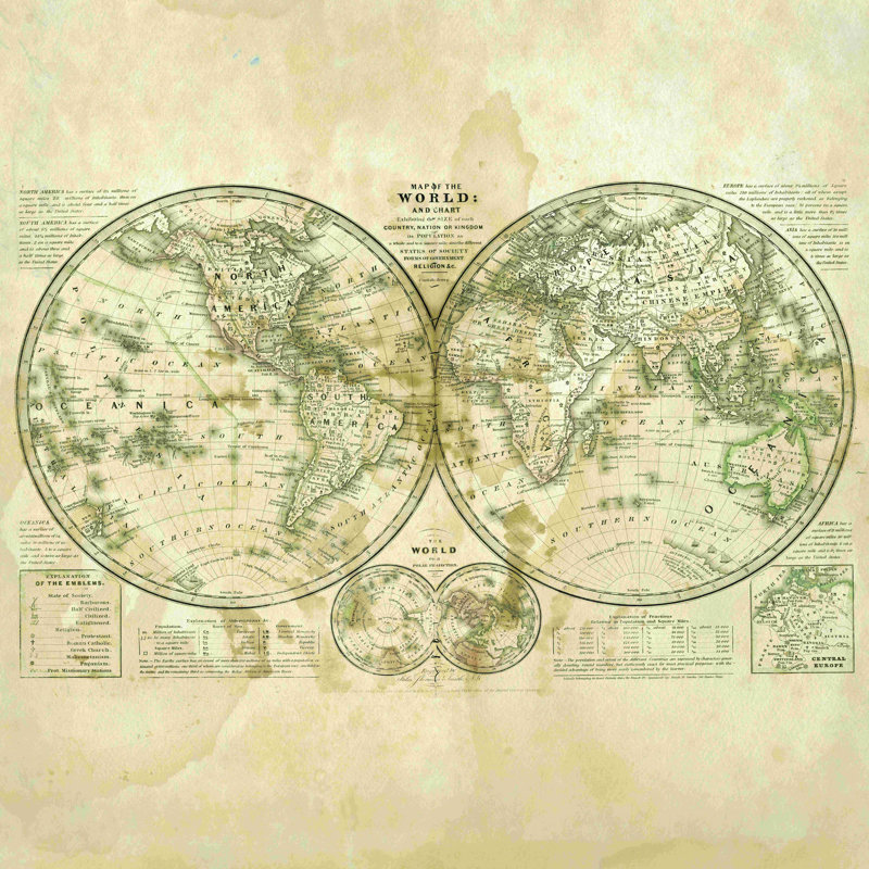 Carte du monde 3, H 20 po x l 20 po