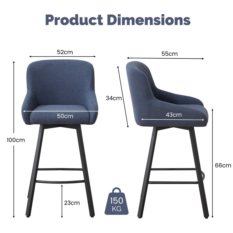 Swivel Counter Stool with Metal Frame, Blue