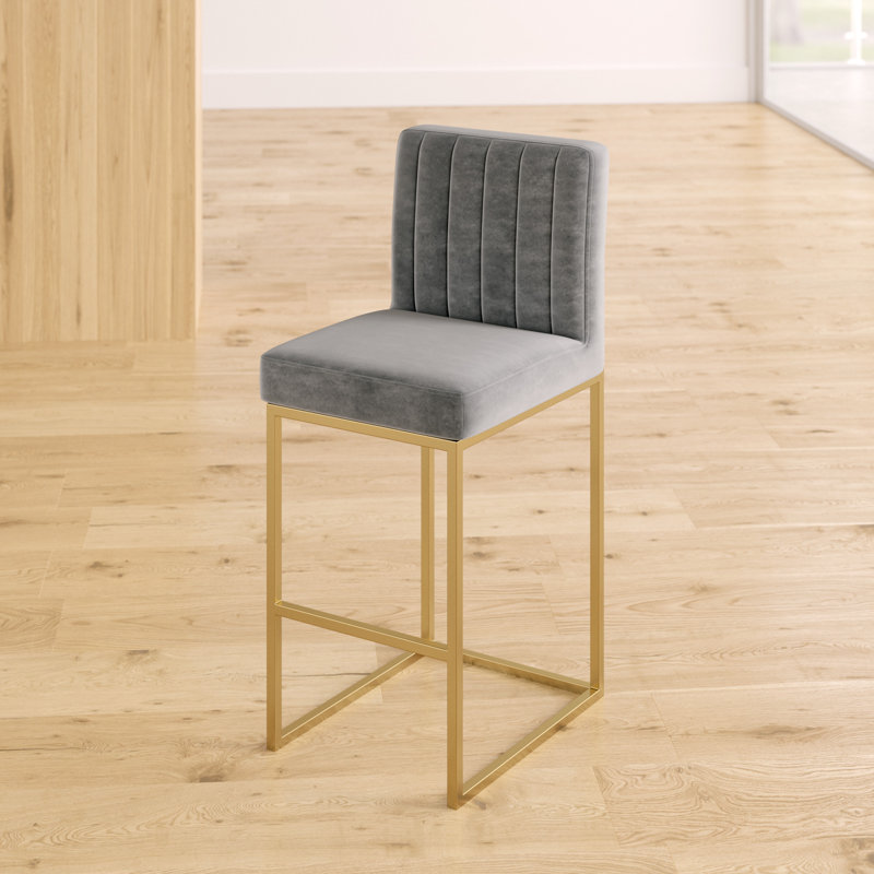 Tabouret de comptoir 26 po Amberdawn, Or poli, Velours gris