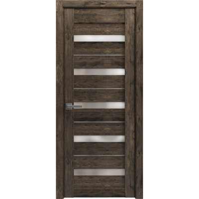 Solid French Pre-Hung Door Frosted Glass Quadro 4445 Cognac Oak Single Regular Panel Frame Trims Handle Bathroom Bedroom Sturdy Doors -28" x 96"