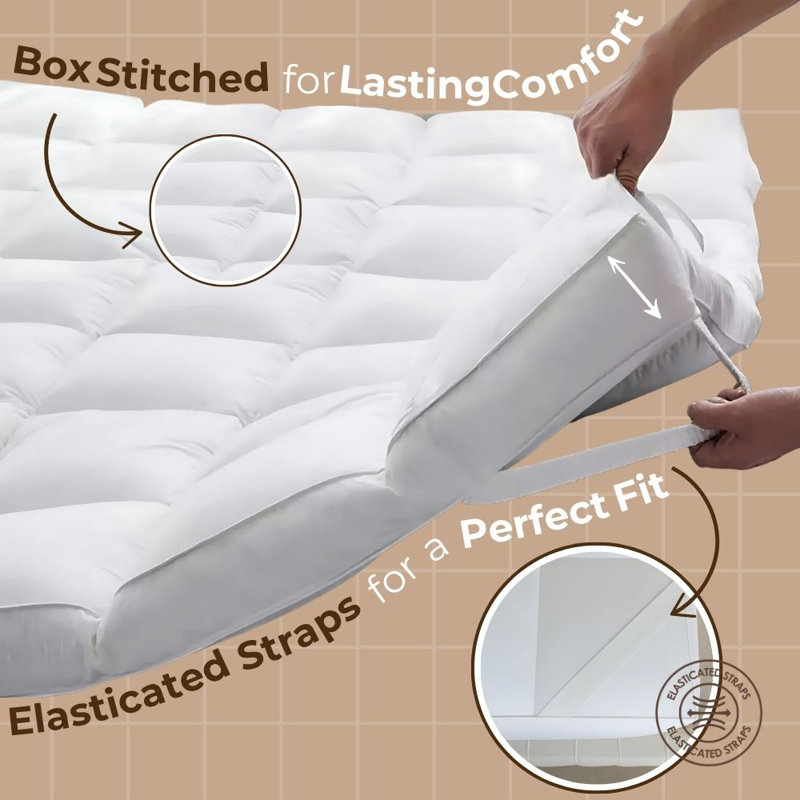  5-Inch(12.5Cm) Deep Duck Feather Mattress Topper – Proof T233 Cotton Cover Bed Cushioning, Kingsize (5')