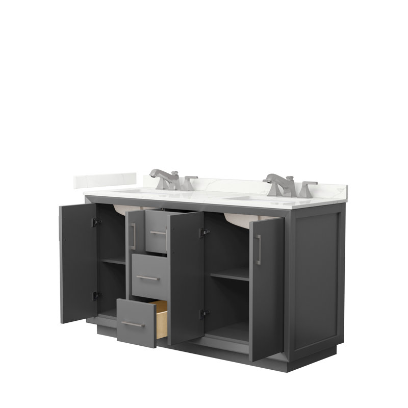 Strada 60 in. Double Vanity, Giotto Quartz, Dark Gray, Matte Black