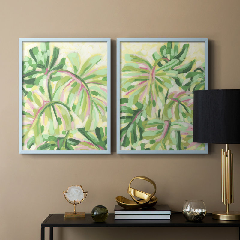 Impression encadrée Expressive Palms I-Premium - prête à être accrochée - aucun clou requis - aucun clou requis, Bleu
