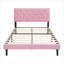 Modern Linen Upholstered Button Tufted Platform Bed, Queen Size with Wood Slat Support, No Box Spring Needed, Soft Pink