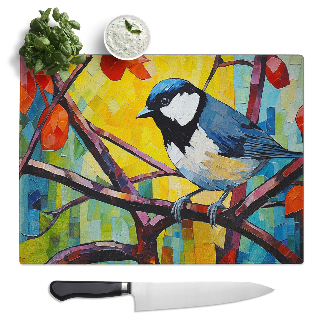 Magpie Cubism  Glass Chopping Board