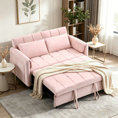 52" Velvet Sofa Bed, 3-In-1 Convertible with Side Pockets