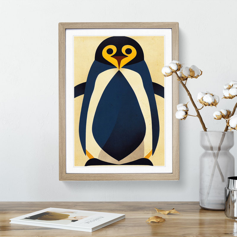 Penguin Abstract Art No.3 - Wall Art, 36cm H x 27cm W, Oak Framed Paper, White