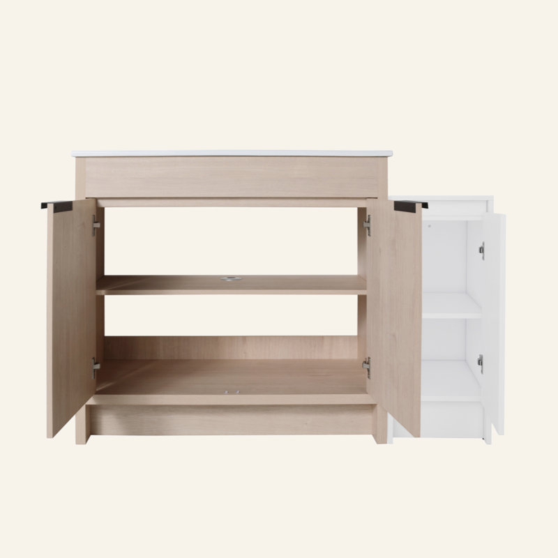 Meuble-lavabo autoportant de 48 pouces avec lavabo en céramique et armoires de rangement, porte à fermeture douce, armoire combinée