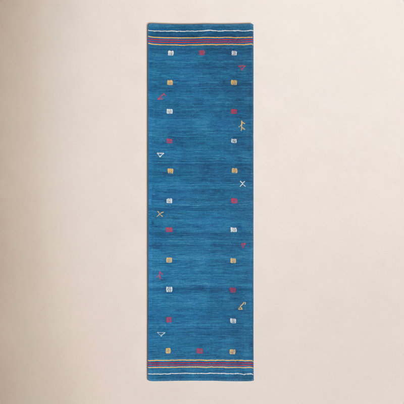 Tapis bleu Danette, Tapis de couloir 2 pi 3 po x 14 pi