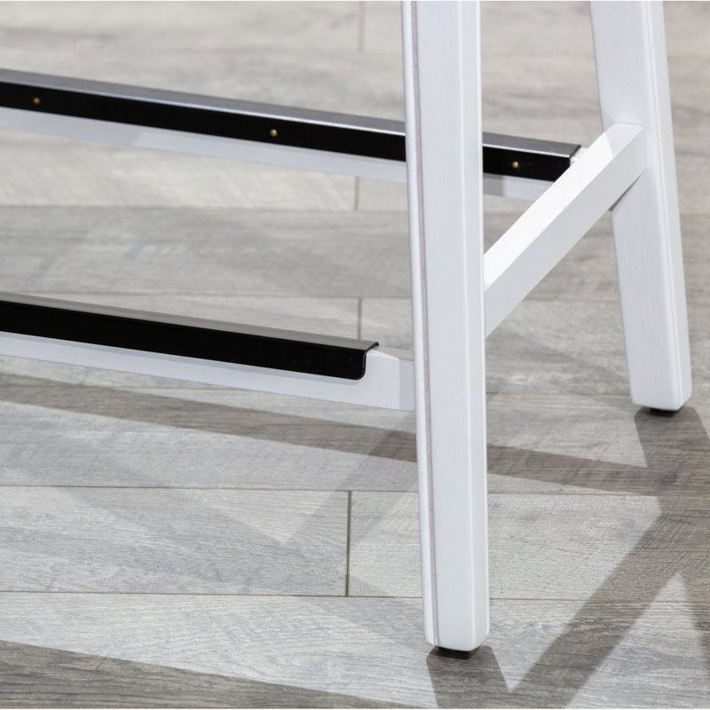 Tabouret de bar de 30 po, cuir blanc et noir, structure en bois franc massif pour une durabilité dans la cuisine Siège confortable avec mousse haute, s'adapte aux environnements